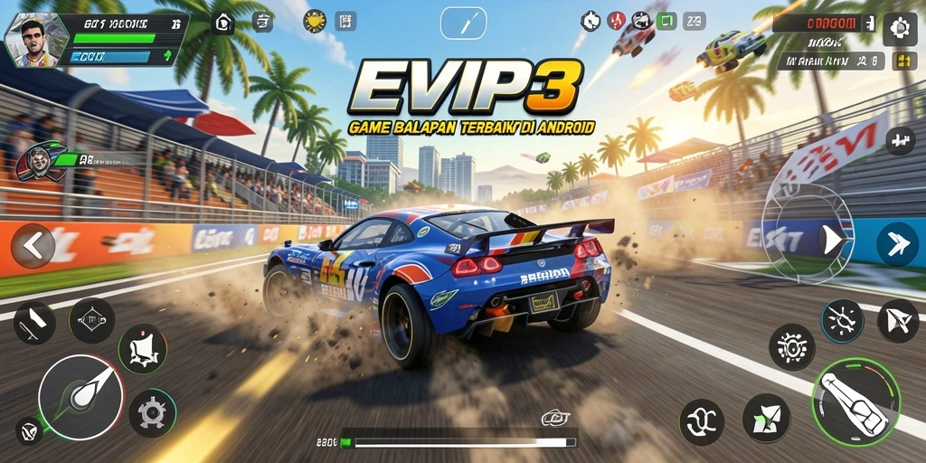 Gameplay balapan EVIP3 yang seru dan mendebarkan.
