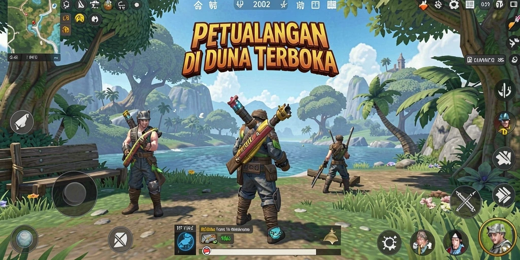 Screenshot RPVIP2 menampilkan pemain menjelajahi pemandangan indah di dunia terbuka.