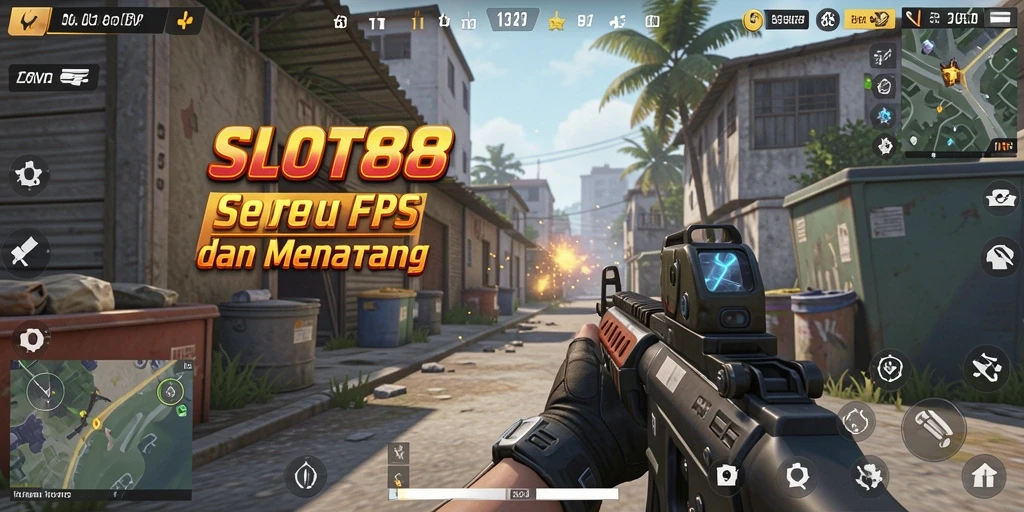 Screenshot dari permainan SLOT88 yang menunjukkan aksi FPS intens.